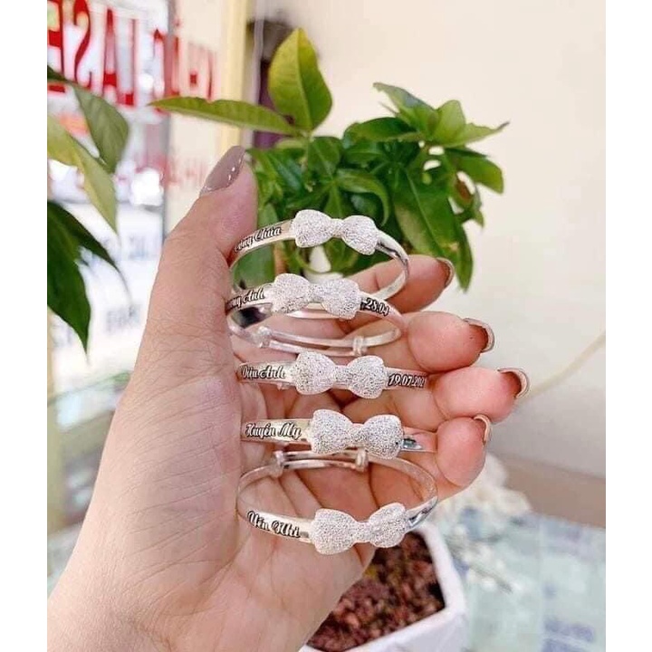 Kiềng Bạc Cho Bé,Vòng Bạc Nơ Khắc Tên Cho Bé