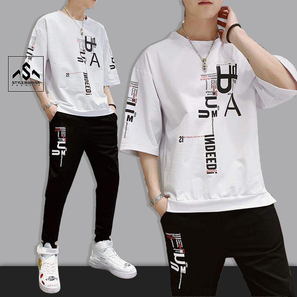Bộ quần áo thun nam ngắn tay STYLE MARVEN in chữ INDEED phong cách Hàn Quốc trẻ trung thời trang - SET NAM 9000046