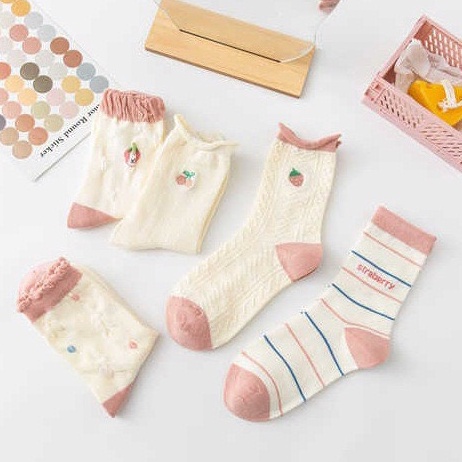 Vớ cổ cao nam nữ tất dâu hồng ulzang cotton thời trang đẹp kháng khuẩn khử mùi thấm hút mồ hôi tốt MONEY VC089
