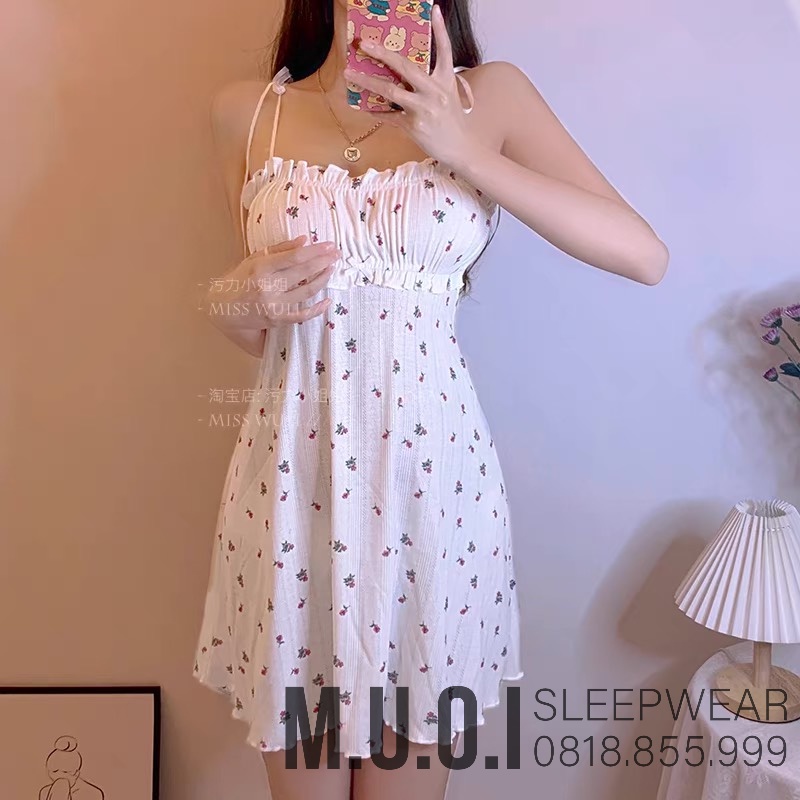 Váy ngủ sexy Quảng Châu -[FREESHIP]  Sx 134 Váy ngủ hai dây  hoa hồng nhỏ tôn dáng Quảng Châu cao cấp Muối Sleepwear | BigBuy360 - bigbuy360.vn