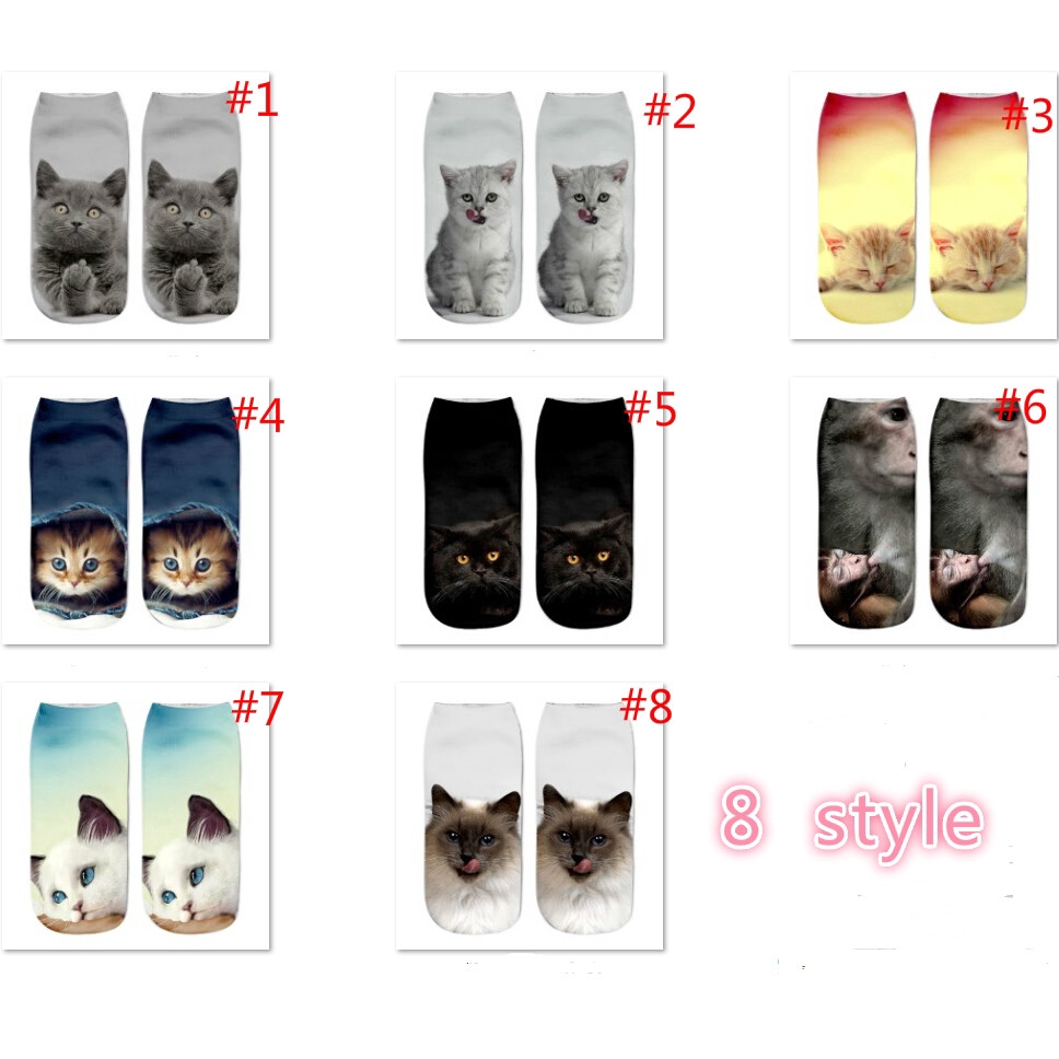 Đôi tất cổ thấp in hình mèo 3d vui nhộn thời trang