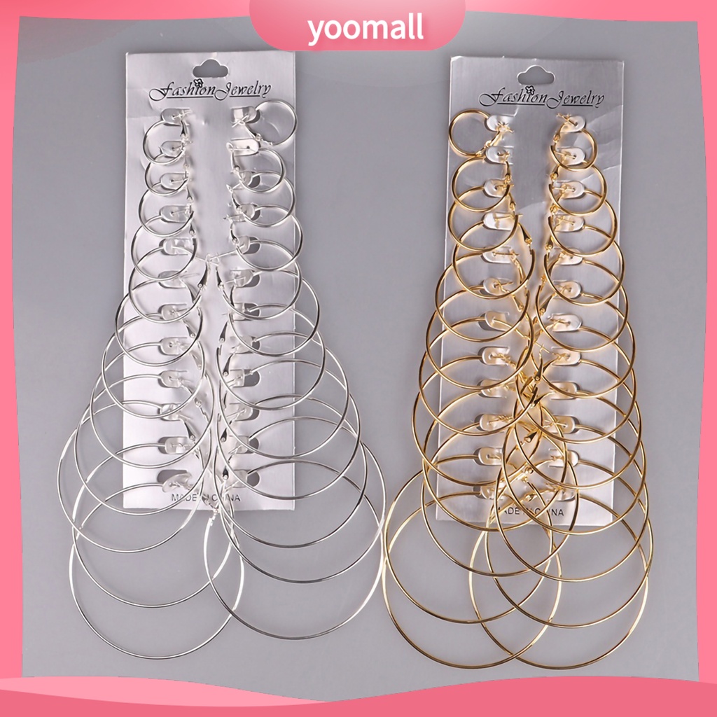 Set 12 đôi khuyên tai tròn mạ vàng / bạc thời trang cá tính dành cho nữ