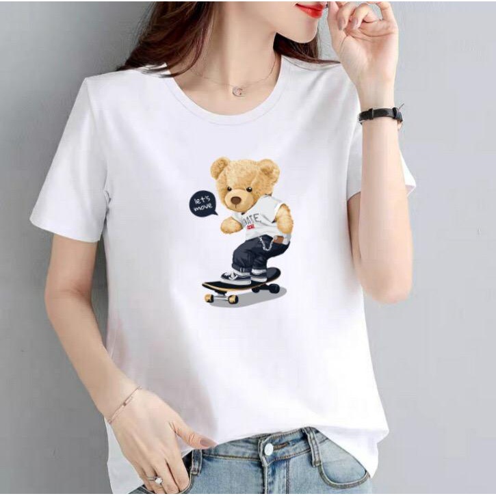 Áo thun nữ MXM cổ tròn form rộng in gấu dễ thương mã ANU082