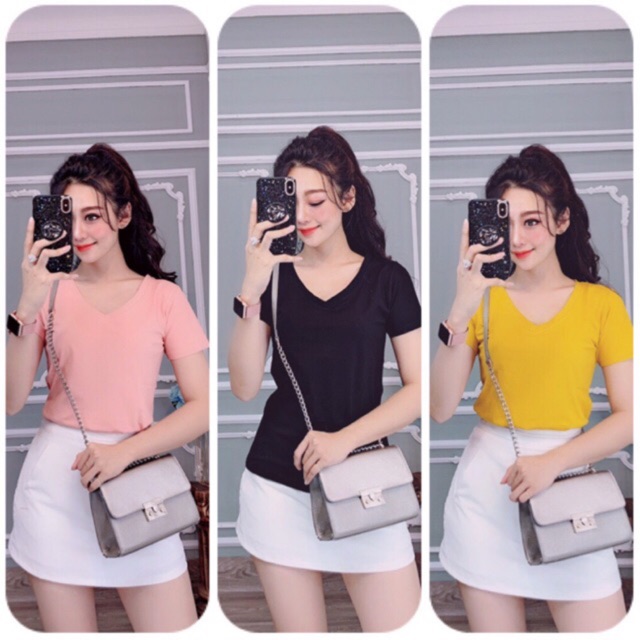 ÁO THUN CỔ TIM TAY NGẮN COTTON LẠNH DẠO PHỐ CÔNG SỞ | WebRaoVat - webraovat.net.vn