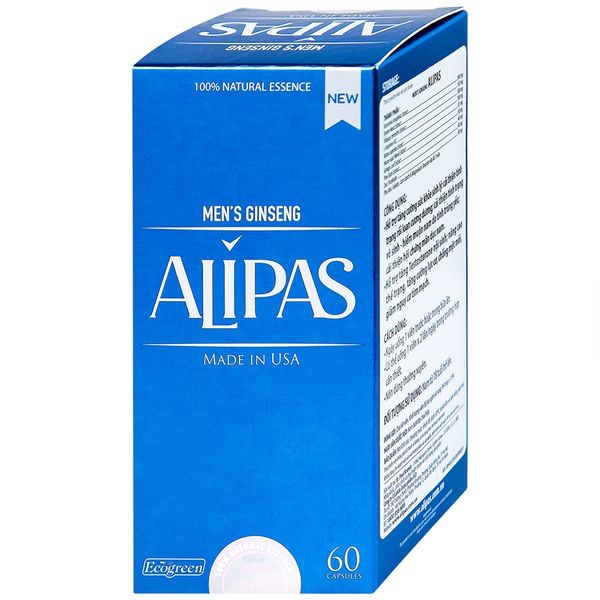 Sâm Alipas hộp 60 viên. Mua 2 tặng 1 Hộp 15 viên. Sản phẩm có tem nhập khẩu và tem chống hàng giả. Côn