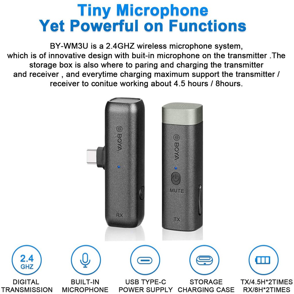 Micro thu âm không dây dành cho Điện thoại  Android và Máy ảnh -  BOYA BY-WM3U