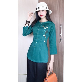 BỘ BÀ BA VẢI LỤA THIÊU NHÁNH HOA VÀ BÀ BA TRƠN