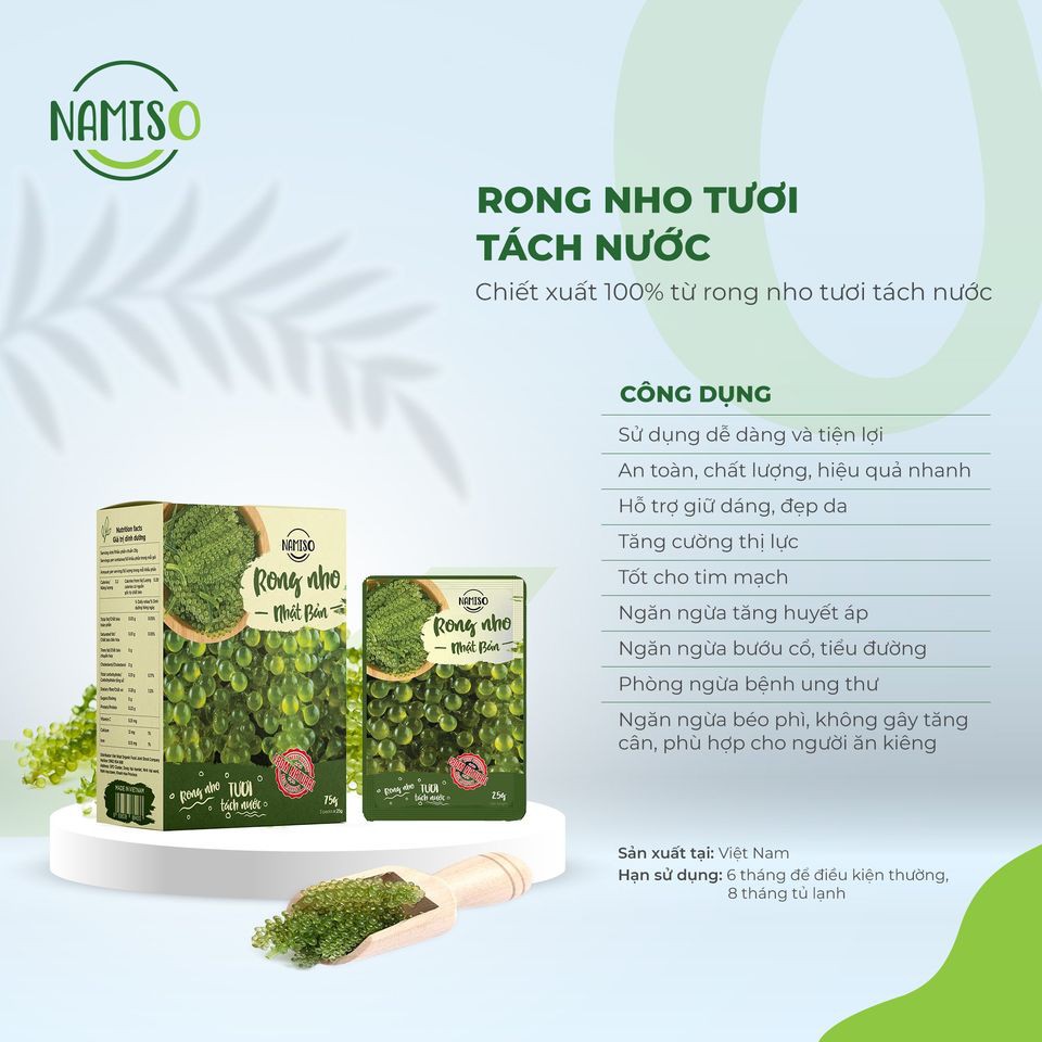 Rong Nho Tách Nước Namiso Organic 100%, Hộp 3 gói 75g, Công nghệ tách nước tiêu chuẩn Nhật Bản