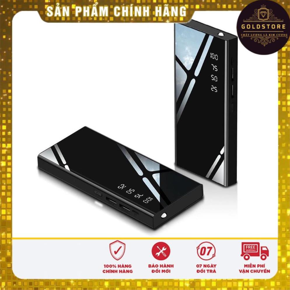 Sạc Dự Phòng Tráng Gương Dung Lượng 10000mAh, Hiện Thị % Pin Sạc, 2 Cổng Sạc USB, Hỗ Trợ Đèn Led