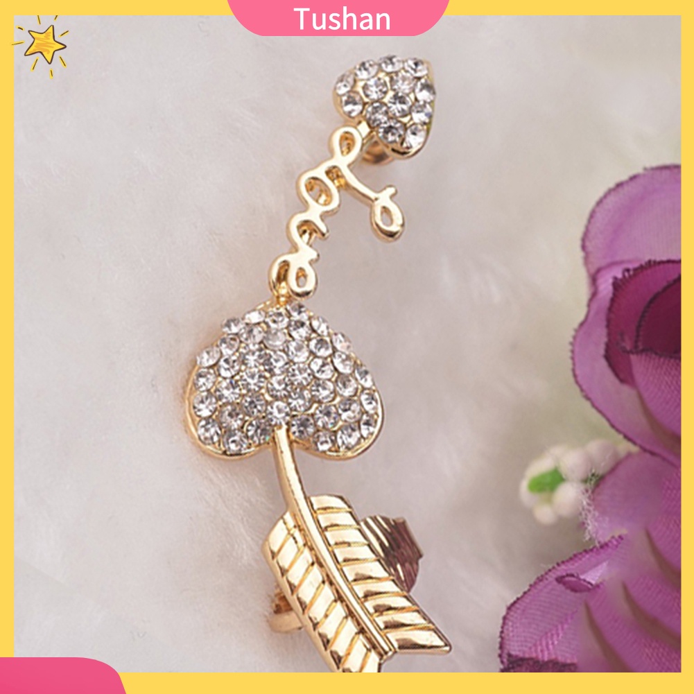 Khuyên vành tai đính đá hình tim / mũi tên độc đáo