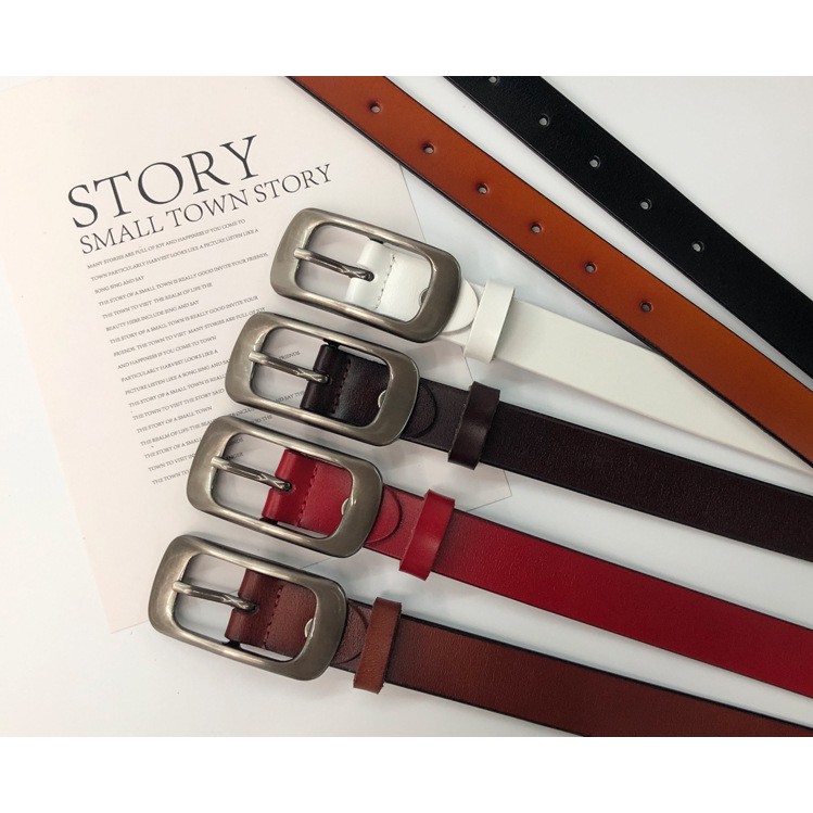 [Hot] Thắt lưng, dây lưng thời trang Hàn Quốc nữ bản 2.3cm, da thật, khóa kim lật mạ bóng mờ