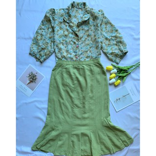 Chân váy đuôi cá nữ secondhand si tuyển xanh lá phối đồ cực xinh