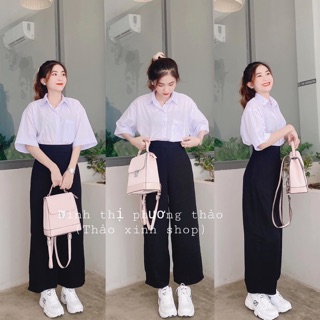 🩸set quần suông + sơ mi kate 1 túi