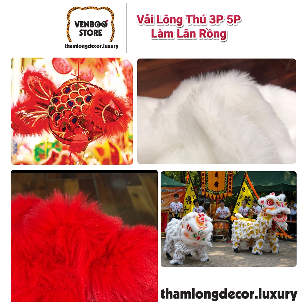 🐉 VẢI LÔNG THÚ NHÂN TẠO may quần áo Lân Rồng may viền lồng đèn | Lông 3 phân