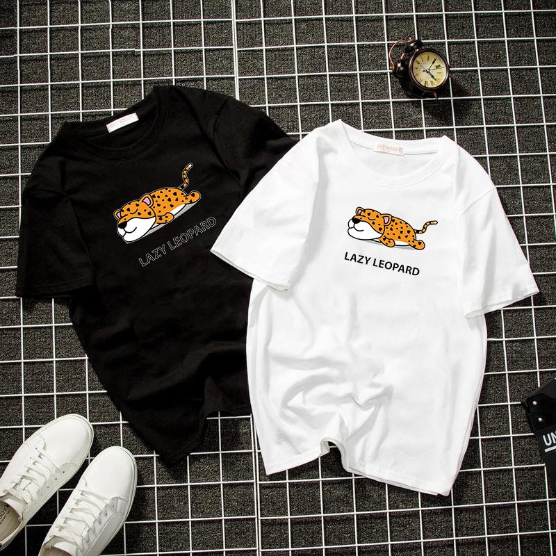 Áo thun unisex form rộng in lazy leopard vải dày mịn 2019T1166