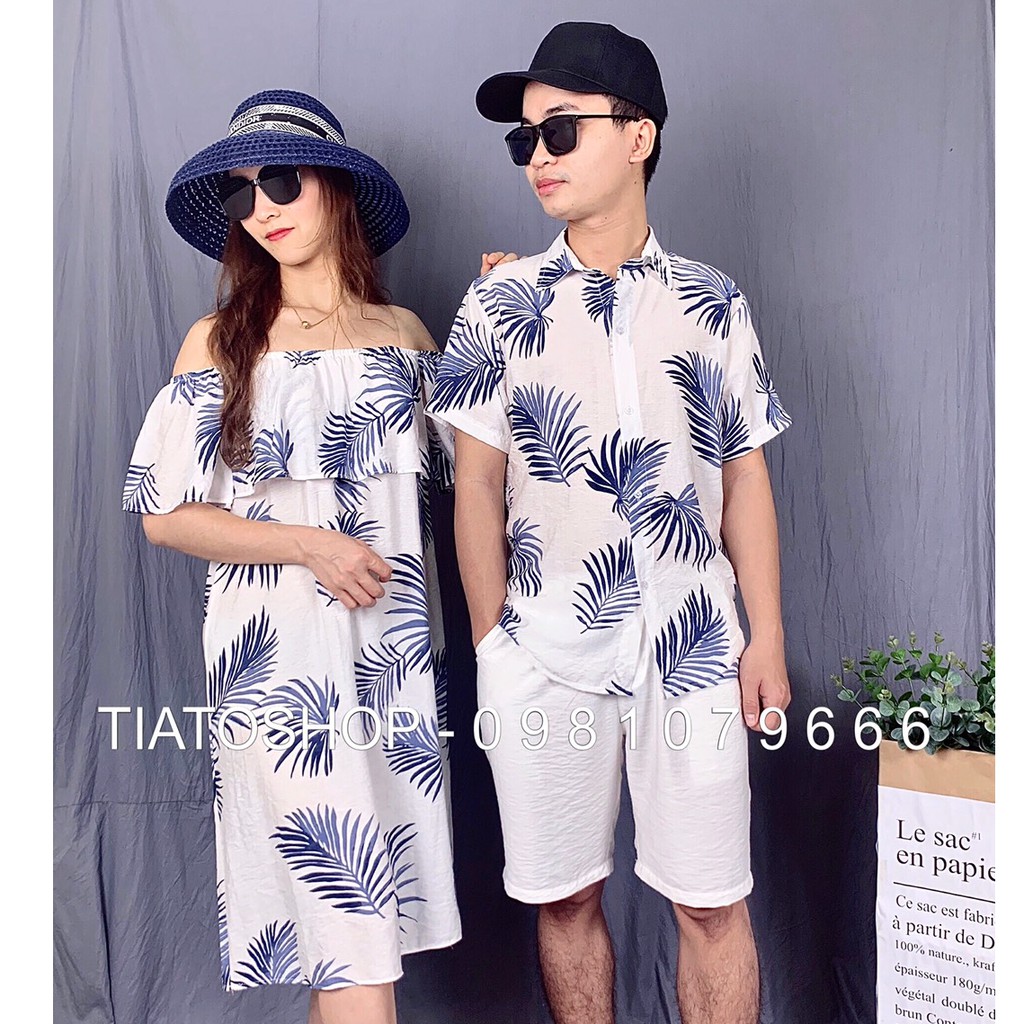 [VẢI ĐŨI, XẢ KHO] Set Đôi Áo hoa lá, Váy đầm Đi Biển, đồ đôi đi biển, nhóm nam nữ, mẹ và bé, sơ mi hoạ tiết trái cây