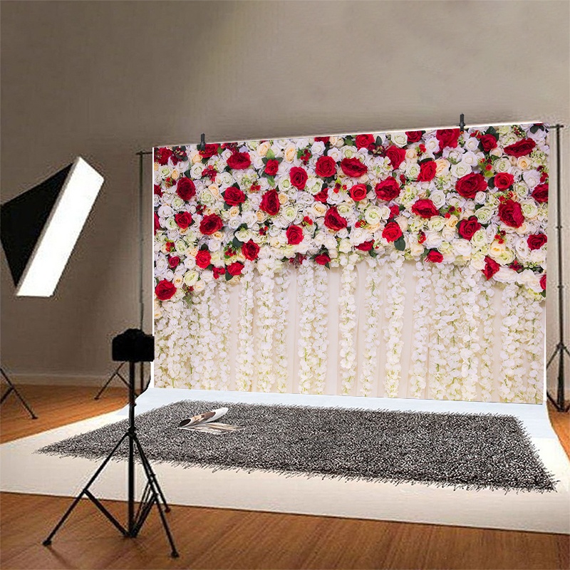 Phông nền hoa hồng đỏ trang trí tường/ tiệc cưới/ đạo cụ chụp ảnh lãng mạn