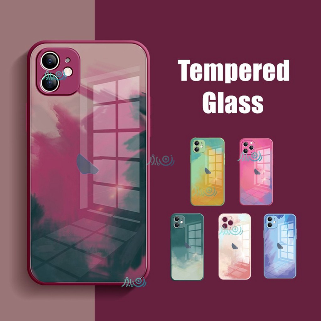 Ốp điện thoại silicone tráng kính cường lực thích hợp cho iPhone 13 pro max 11 12 pro max 13 12 11 pro max