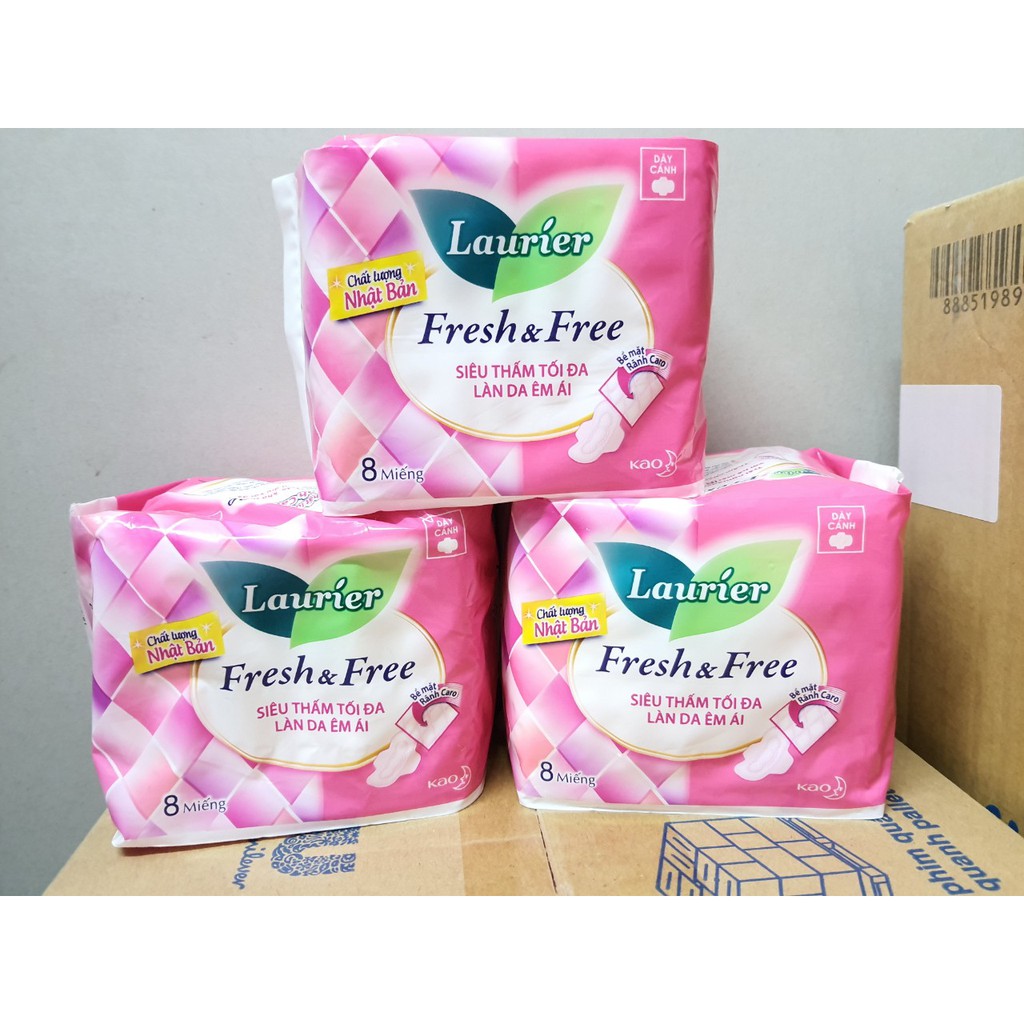 combo 3 Băng vệ sinh Laurier Fresh &amp; Free dày cánh 8miếng x22cm