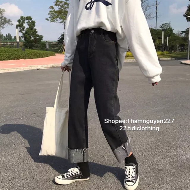 [Mã WASTMAY giảm 15% tối đa 30K đơn 150K] [ ỏrder] Quần Jeans đen ống suông ulzzang có bigsize / Quần Jeans cạp cao QC | BigBuy360 - bigbuy360.vn