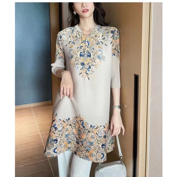 Hàng Mới Có Sẵn Áo Kiểu Sườn Xám Tay Dài Dáng Rộng Xếp Ly Baju Wanita Lengan Panjang Cho Nữ Hàng Có Sẵn