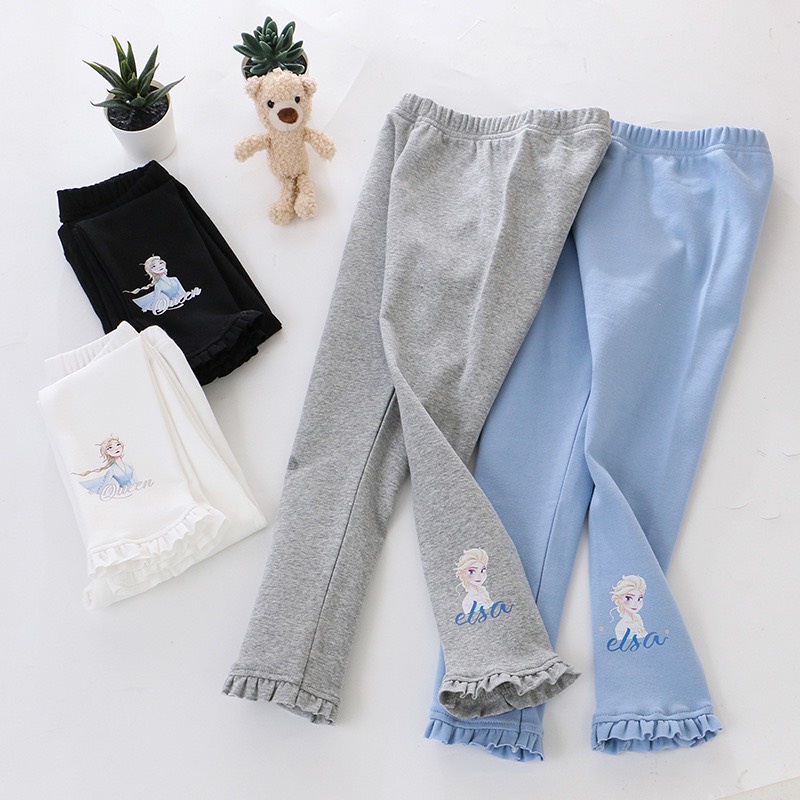 Quần Legging Elsa bé gái chất liệu Zip Hàn co dãn, mềm mịn dễ thương