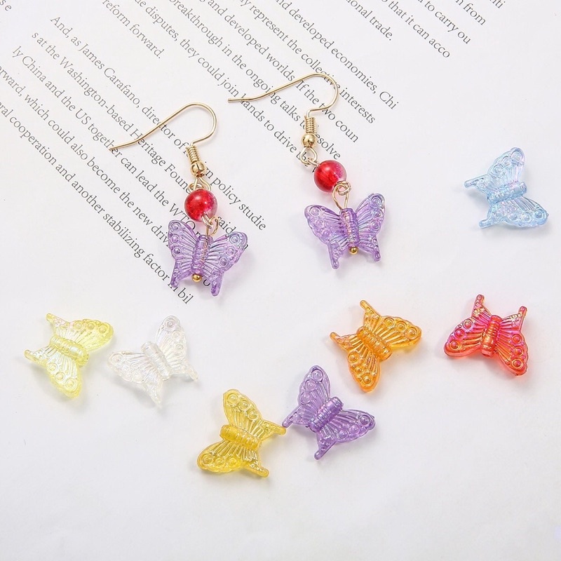 Bộ 10 hạt nhựa acrylic hình bướm nhiều màu 15x13mm dùng làm trang sức thủ công