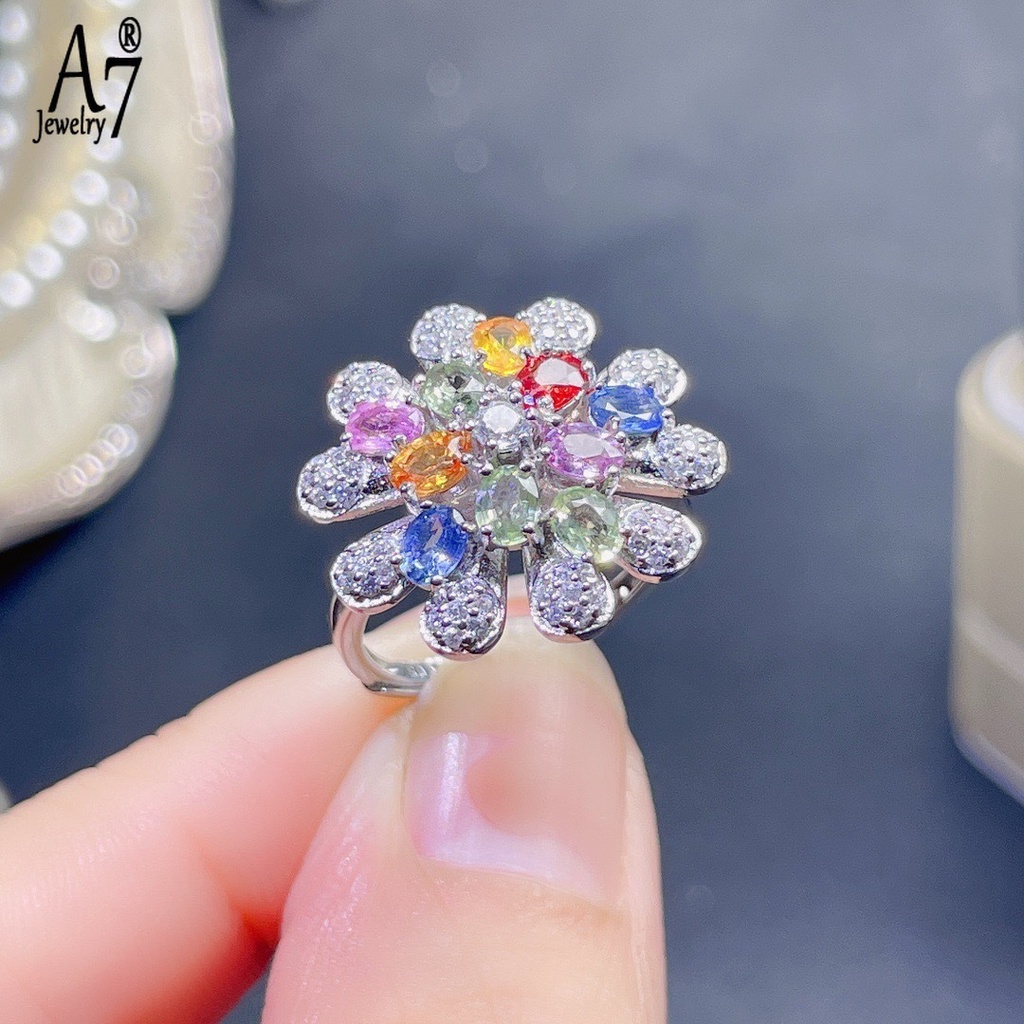 Nhẫn Bạc A7 S925 Đính Đá Nhiều Màu Cho Nữ