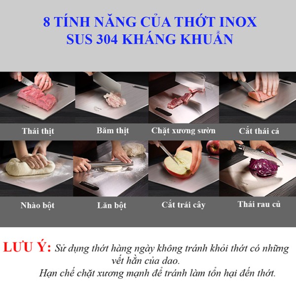 Thớt inox 304 chống ẩm mốc, kháng khuẩn, không xước dăm