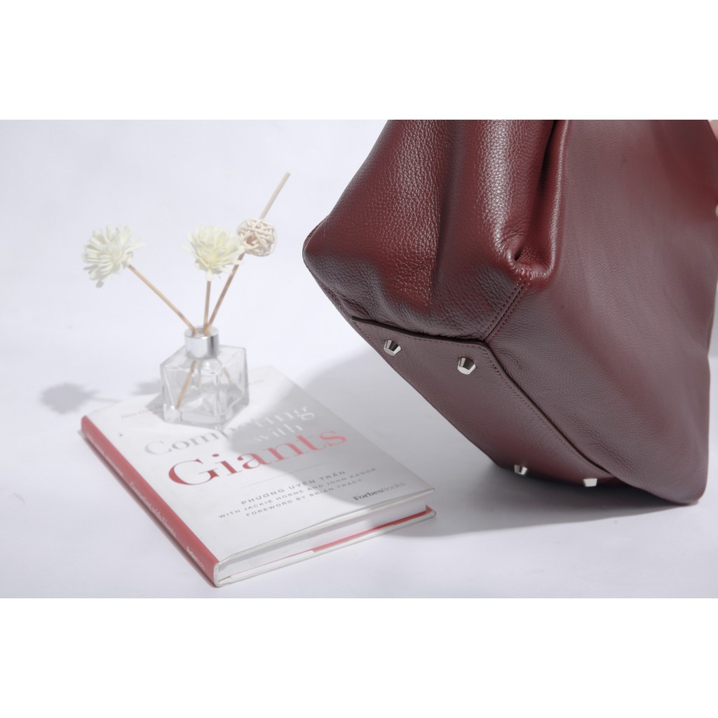 POPAY-Túi Tote da bò thật nguyên tấm lớp 1 cao cấp màu Đỏ tía HS02-93.MINK