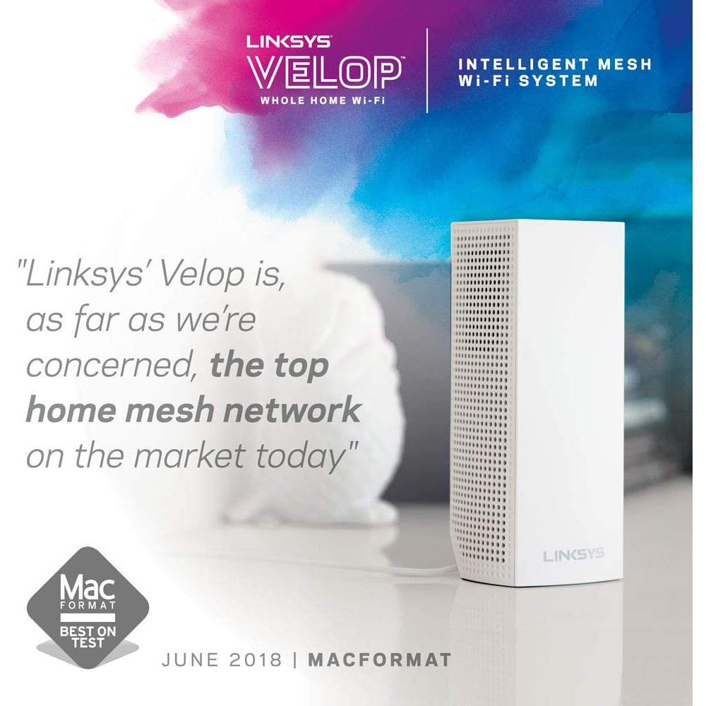 Bộ phát Wifi Linksys Velop WHW0301 Mesh 3 băng tần 1-Pack AC2200Mbps (Hàng chính Hãng Vĩnh Xuân)