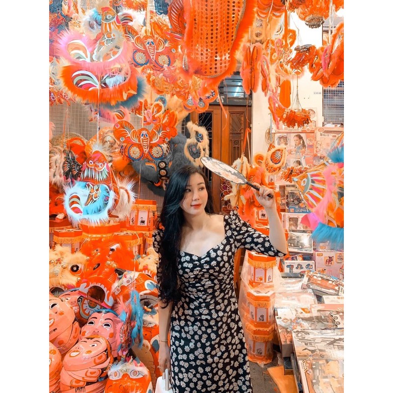 [Mã SKAMSALEP6 giảm 10% tối đa 100K đơn 150K] ( Ảnh thật ) V0901 váy hoa cúc cổ nhún | BigBuy360 - bigbuy360.vn