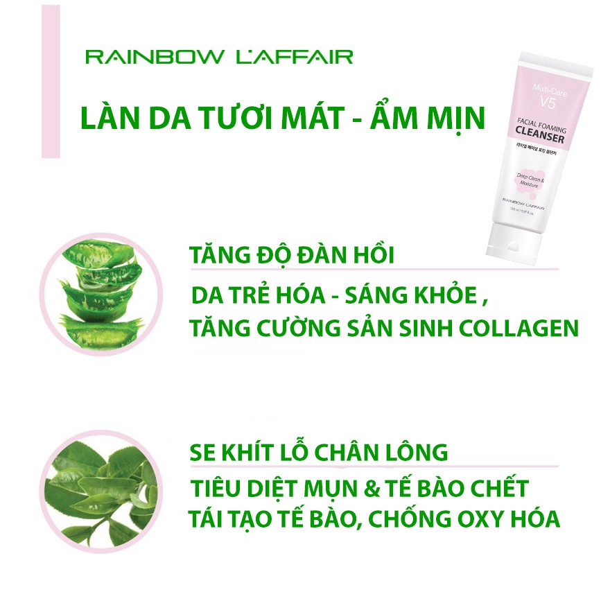 Sữa rửa mặt x 150ml/ chiết xuất trà xanh, lô hội sạch sâu, ngừa mụn, cân bằng PH Rainbow L'affair Multi-CareV5