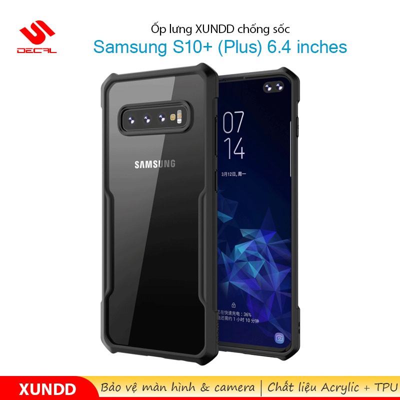 Ốp lưng XUNDD Samsung S10+ ( Plus ) 6.4 inches, Mặt lưng trong suốt, Viền TPU, Chống sốc