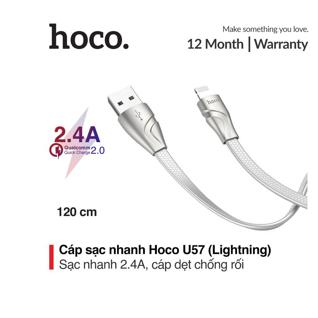 Cáp sạc nhanh HOCO U57 Type-C/MicroUSB/Lightning (Nhựa TPE, 2.4A, 1.2m)