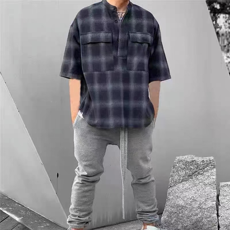 Fear of God Season 6 Henry Collar Dovetail Back Plaid Shirt FOG Retro Tooling Beauty Trend Short Sleeve