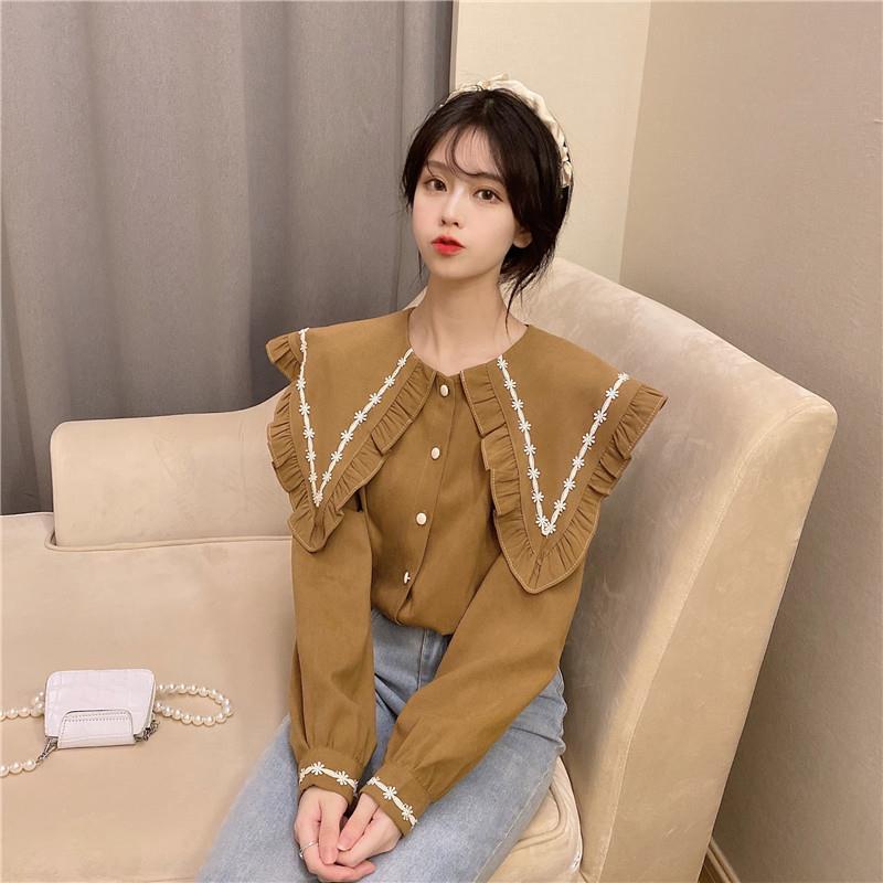 Áo sơ mi tay dài cổ búp bê phong cách Hàn Quốc thời trang dành cho nữ