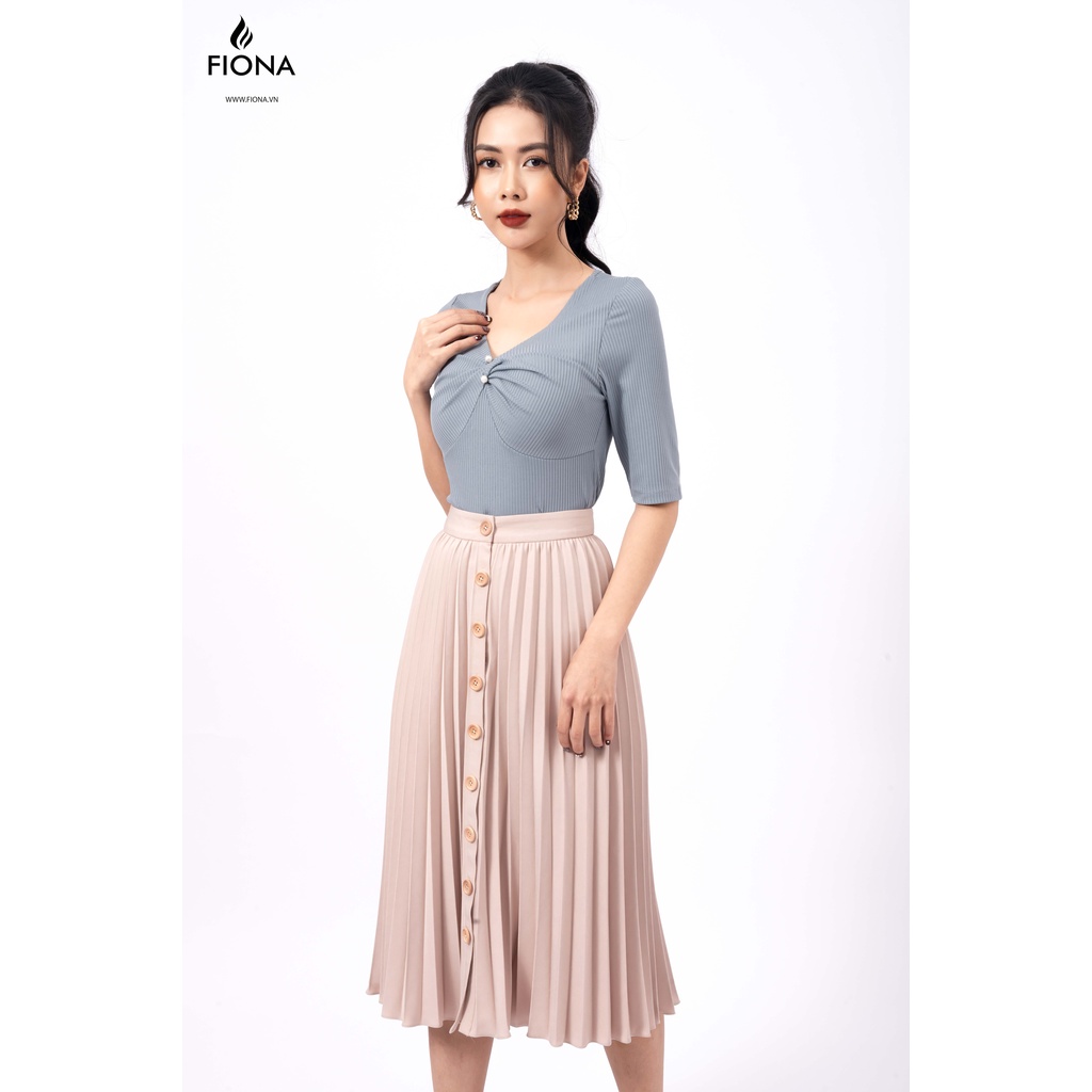 Chân váy xếp ly dáng dài FIONA, Chân váy công sở thanh lịch màu be F251421