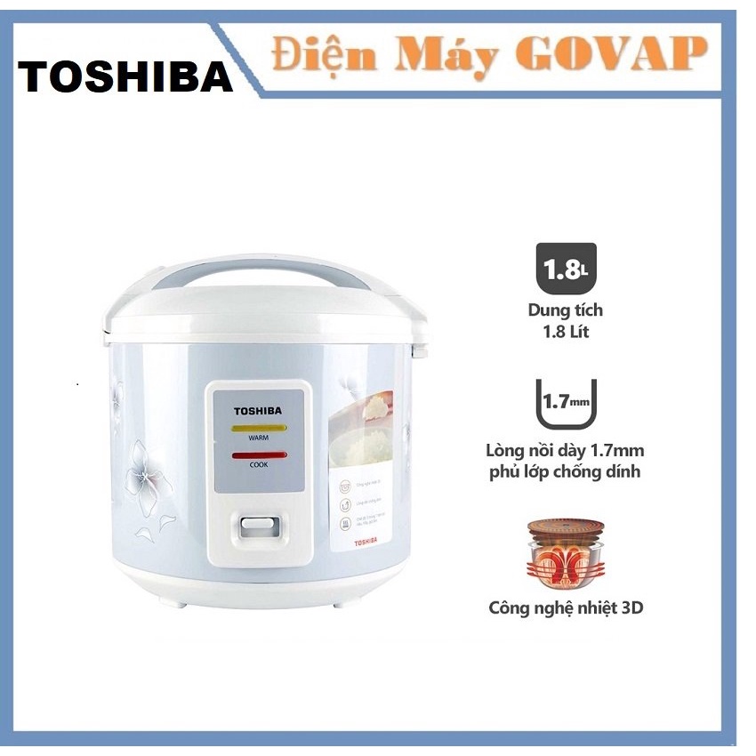 Nồi Cơm TOSHIBA Nắp Gài RC-18JFM2(H)VN - 1.8L - Lòng Nồi Dày 1.7mm, Chống Dính - Hàng Chính Hãng, Bảo Hành 12 Tháng