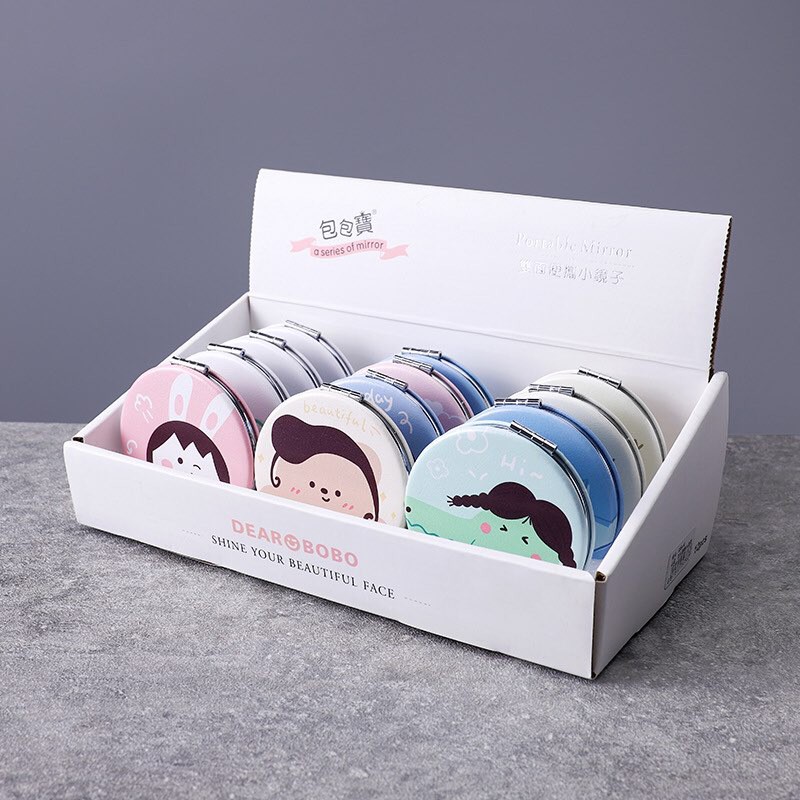 Gương tròn trang điểm Mua Tất cầm tay 2 mặt hình thú đội tóc (muatatshop)