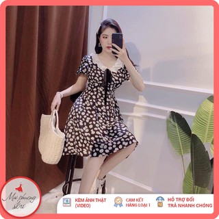 Đầm voan hoa nhí đầm dáng xòe tay lỡ hoa cúc cao cấp sang chảnh [Ảnh thật-video]