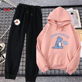 [Sói Xám] [Free ship 50k] ❤️❤️❤️- Sét áo hoodie khủng Long ngồi+quần hoa cúc Hđ12 -Vải xịn