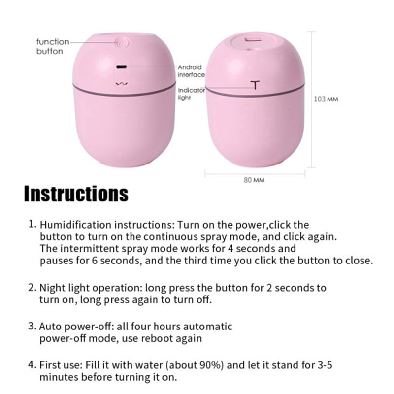 Máy Phun Sương Làm Ẩm Không Khí 220ml Tích Hợp Đèn Led Tiện Dụng