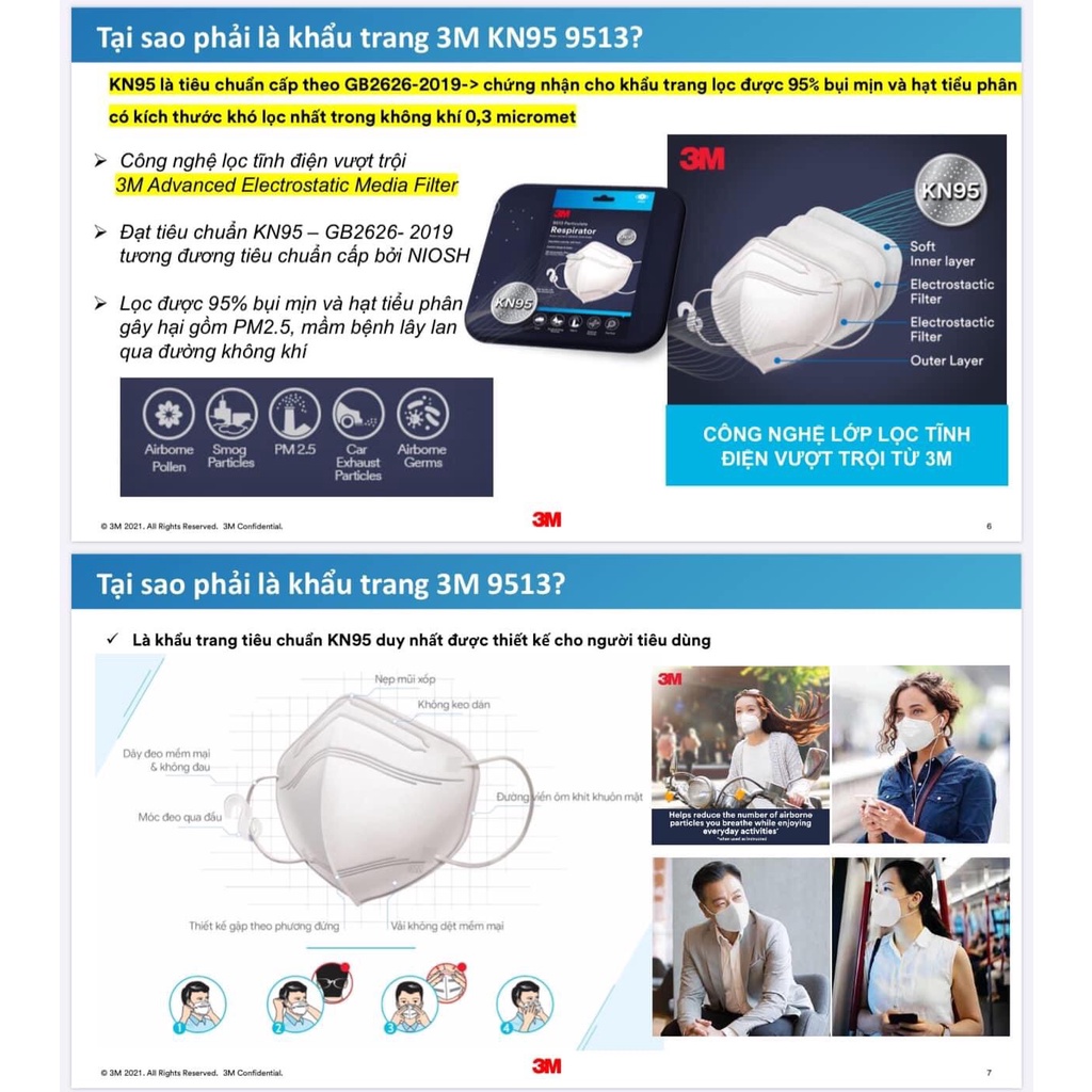 Khẩu trang kháng khuẩn và chống bụi đạt chuẩn KN95 3M 9513