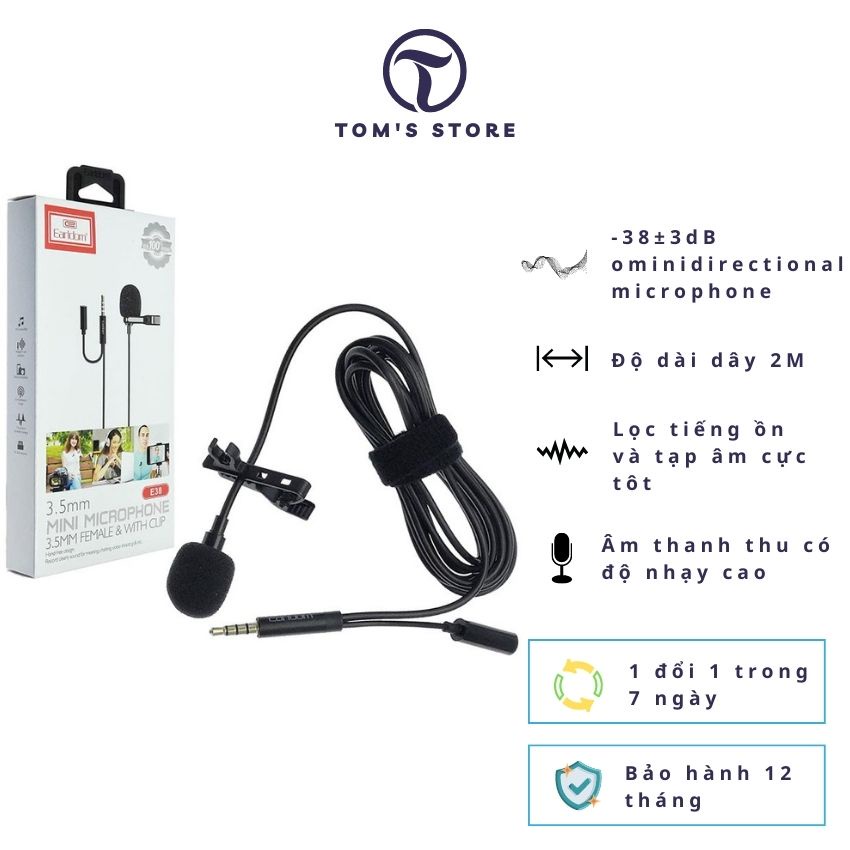 Micro thu âm, Mic livestream, Mic hát karaoke, Micro có dây Earldom E38, jack tai nghe 3.5mm, chiều dài dây 2M