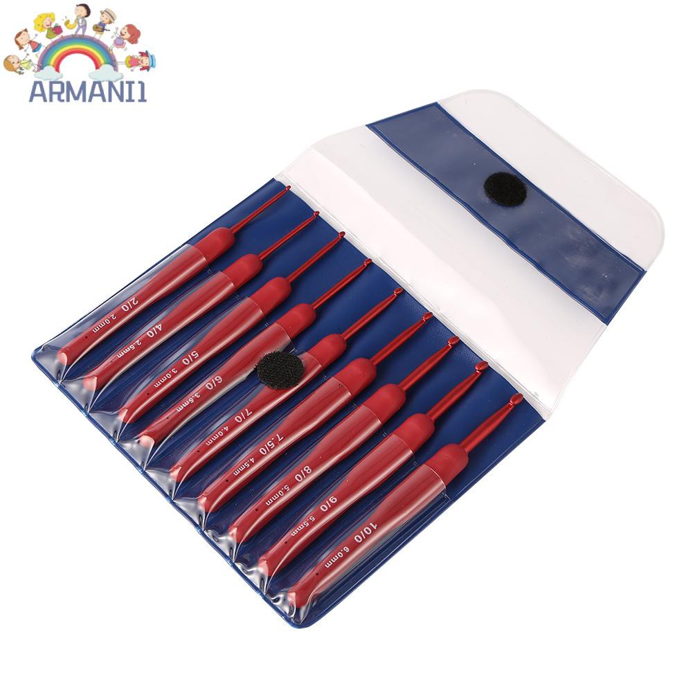 Bộ 9 kim móc len bằng nhôm với tay cầm bằng nhựa kích thước 2.0-6.0mm tiện lợi
