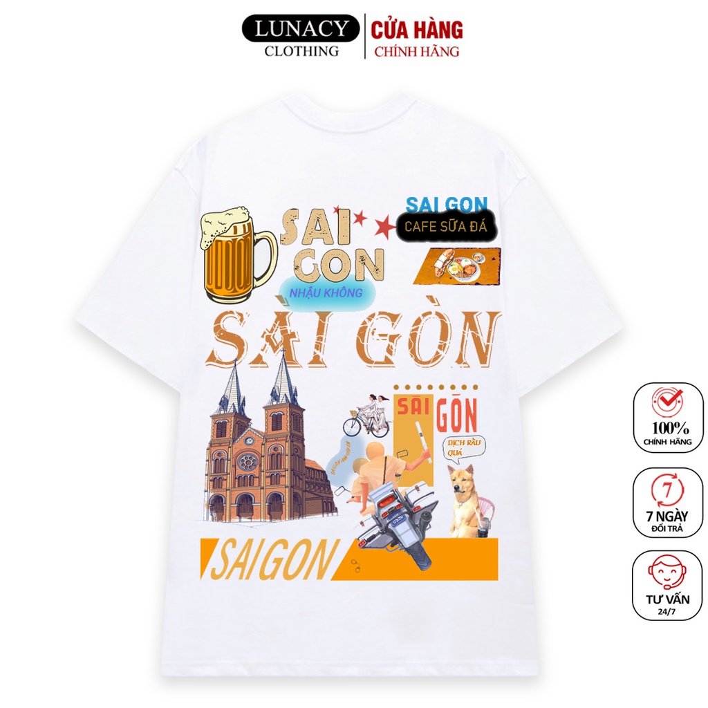 Áo thun tay lỡ SÀI GÒN XINH phông Unisex nam nữ Cotton oversize form rộng LUNACY TB030 | BigBuy360 - bigbuy360.vn