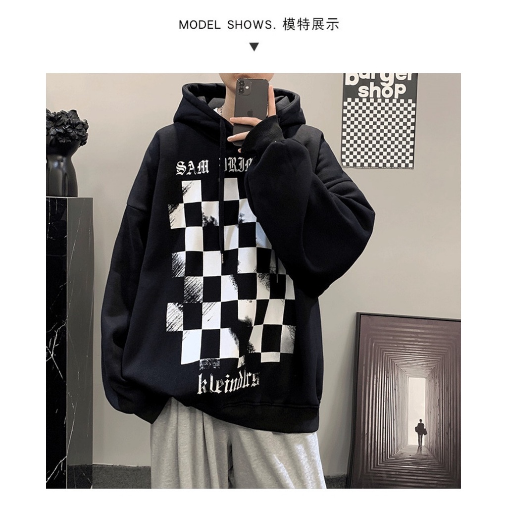 Áo Hoodie ,Áo Nỉ Bông In Họa Tiết Ô Vuông Caro Trước Ngực From Rộng Phong Cách Hàn quốc 2021 | BigBuy360 - bigbuy360.vn