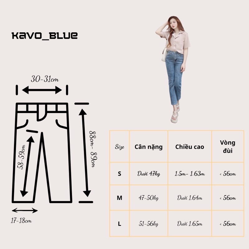 Quần Jeans Nữ Ống Đứng Co Giãn Hàn Quốc KAVO BLUE Lưng Cao Ống Suông Ghi Đá D61