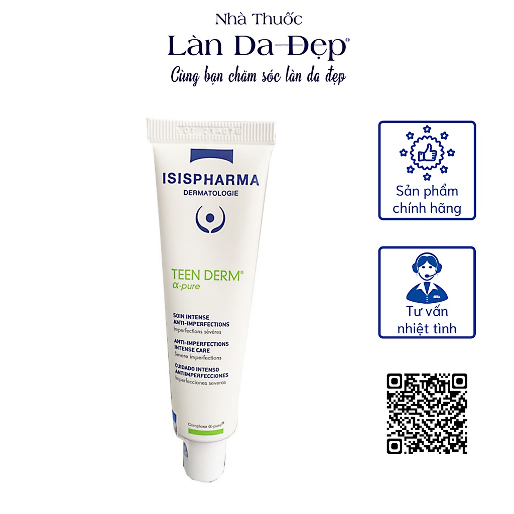 Kem dưỡng da Isis Pharma Teen Derm Alpha Pure chuyên sâu giúp giảm mụn mờ sẹo thâm làm đẹp da 30ml